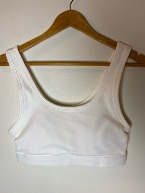 White Ribbed Scoop Sports Bra